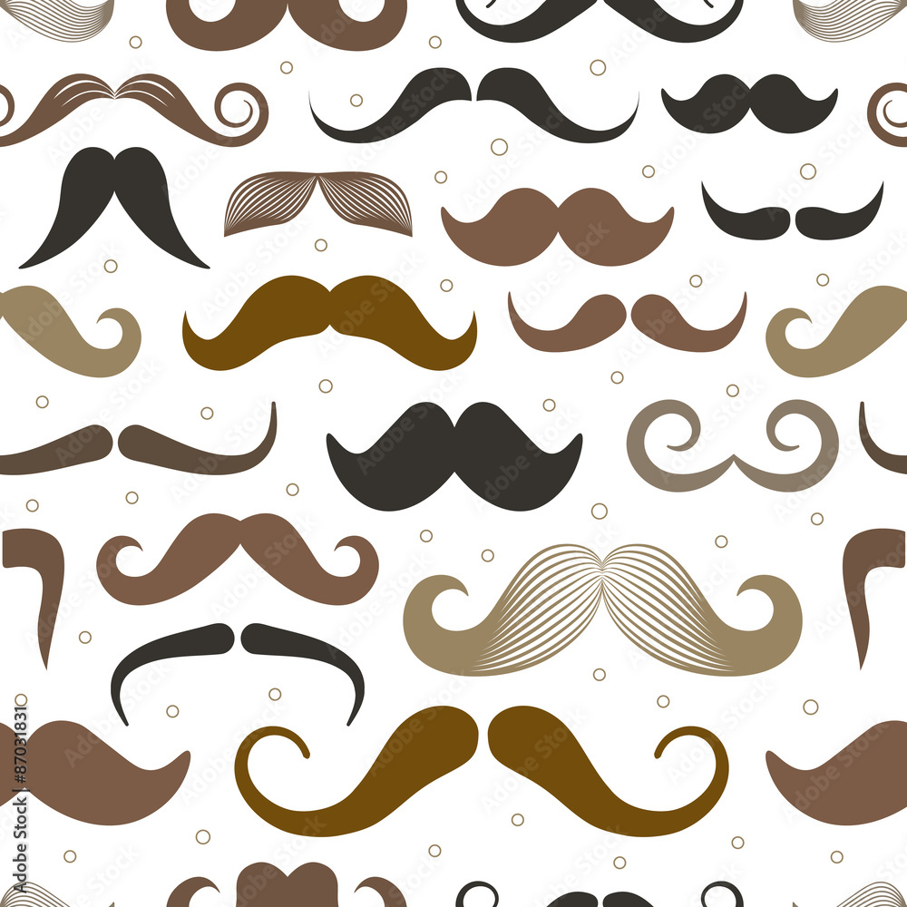 Poster different retro style moustache seamless pattern