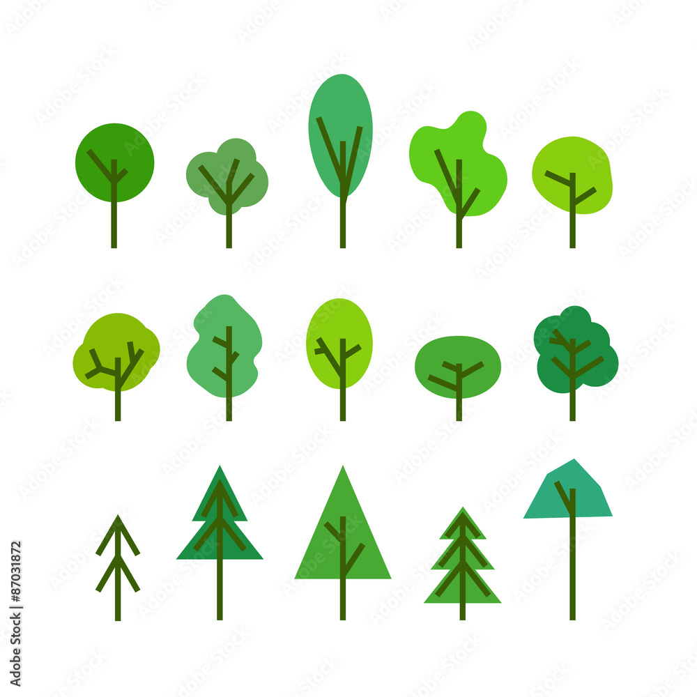 Aufkleber different tree silhouettes isolated on white. design elements cl