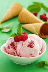 Delicious raspberry ice cream close-up.