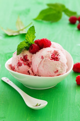 Delicious raspberry ice cream close-up.