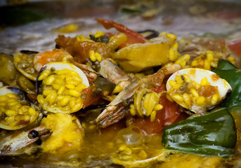 Rice with seafood cooking
