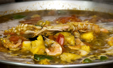 Rice with seafood cooking