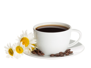 cup of coffee and daisies