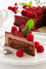 chocolate brownie cake with raspberries.