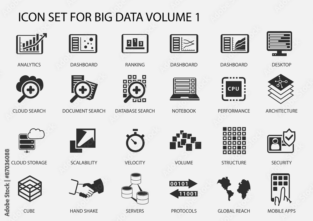 Aufkleber big data vector icon set in flat design