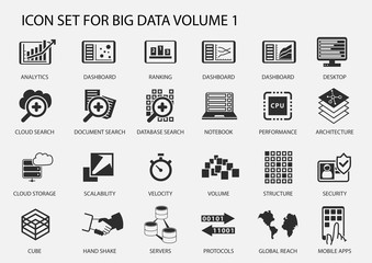 Big data vector icon set in flat design