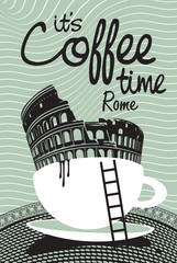 Vector picture with coffee cup on the Rome Colosseum
