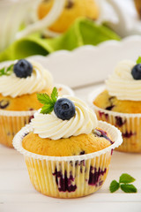 Homemade muffins with blueberries. Selective focus.