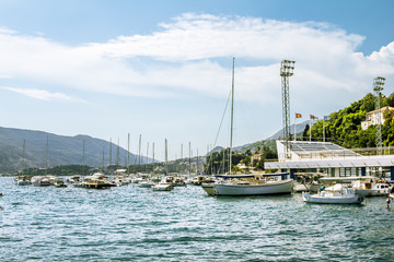 Fototapeta premium Seaport with yachts in the town of Herceg Novi