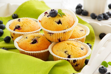 Homemade muffins with blueberries. Selective focus.