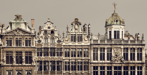 Fototapeta na wymiar Vintage Brown Filter on Historical Buildings of Brussels in Grand Place