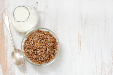 buckwheat in bowl with milk