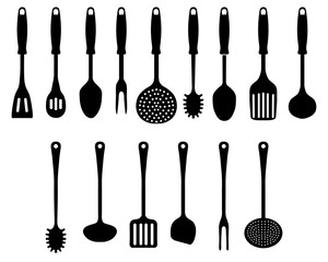 Black silhouettes of kitchen accessories