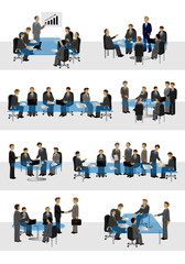 Businessmen, Different Situation In Office Set - Isolated On White Background - Vector Illustration