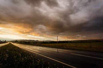 Wet road and sky