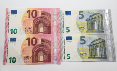 5 and 10 Euro Notes background