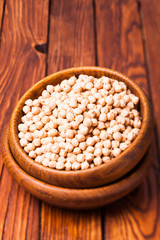 Chickpea in a wooden bowl