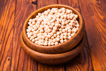 Chickpea in a wooden bowl