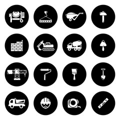 Vector white mining icons set on black background