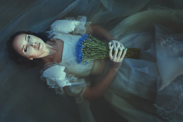 Girl is drowned under water.