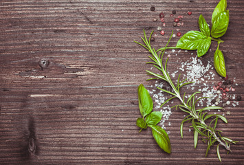 Scattered herbs and salt