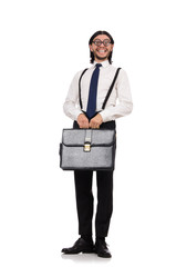 Young manager with briefcase isolated on white