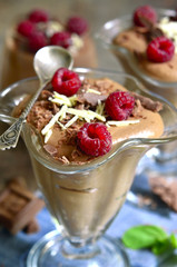 Chocolate mousse with raspberry.