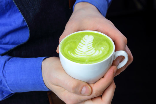 Latte art with Matcha green tea