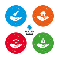 Helping hands icons. Protection and insurance.