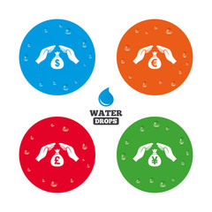 Hands insurance icons. Money savings signs.