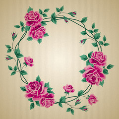 Wreath of roses on cardboard