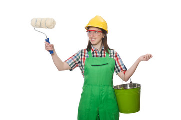 Woman painter isolated on the white