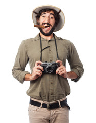 crazy explorer man with camera