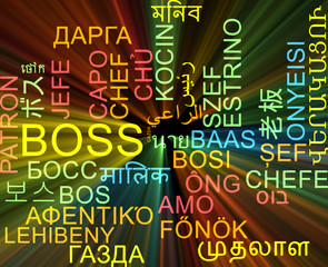 Boss multilanguage wordcloud background concept glowing