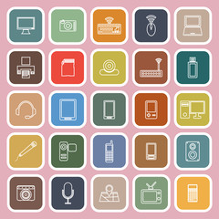 Gadget line flat icons on pink background
