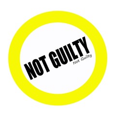 NOT GUILTY black stamp text on white