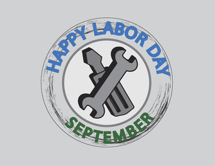 Hand tools in logo with happy labor day