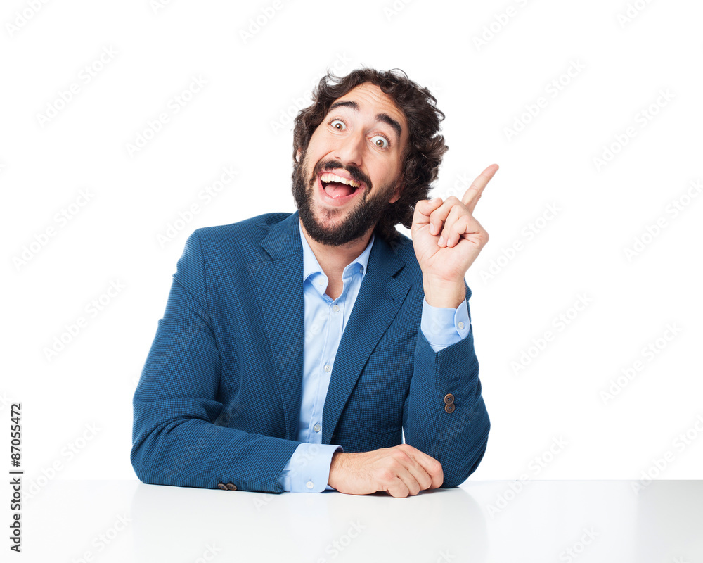 Poster happy businessman having idea sign