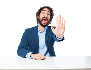scared businessman stop gesture