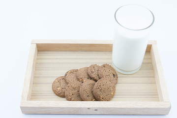 Cookie and Milk In a wooden tray