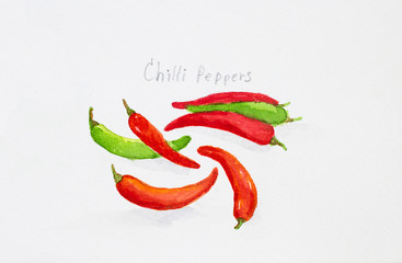 chillli peppers 'watercolor painted