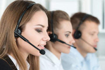 Smiling customer support operator at work