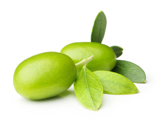 Green olives with leaves