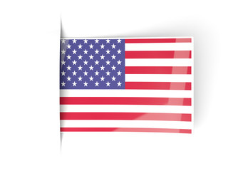 Square label with flag of united states of america