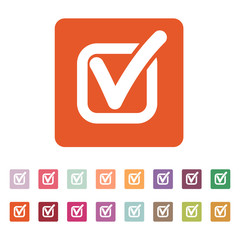 The check icon. Checkmark and checkbox, yes, voting symbol. Flat