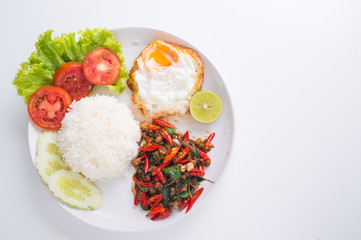 Stir-Fried pork and Basil with Rice and Egg