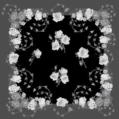 grey illustration with rose flower frame