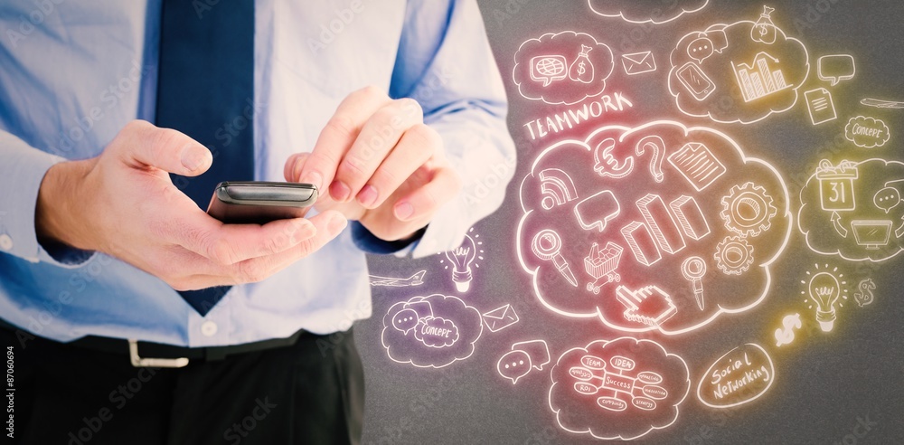 Poster composite image of close up of a businessman using a smartphone