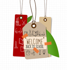 Welcome back to school. Sale Coupon, voucher and tag. Vector ill