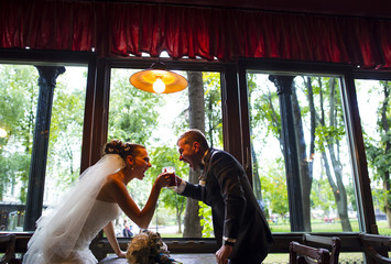 Newlyweds in the pub.